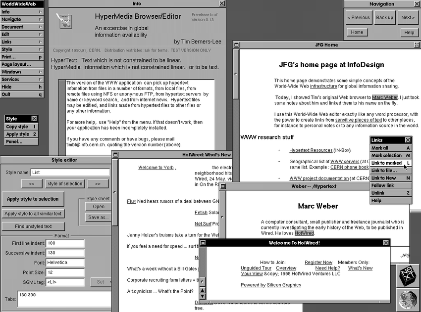 1: WorldWideWeb-the first web browser, written by Tim Berners-Lee, running on a NeXT computer.